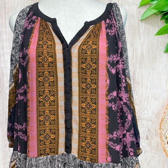 Free People Women's Tunic XS‎ Boho Artsy Lagenlook Colorful Oversized - Picture 2 of 10